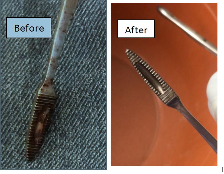 Before and after of cleaning surgical tool